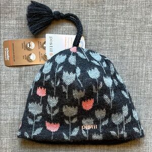 Pistil Wool Tulip Black and Pink Knit Women's Beanie Hat OS